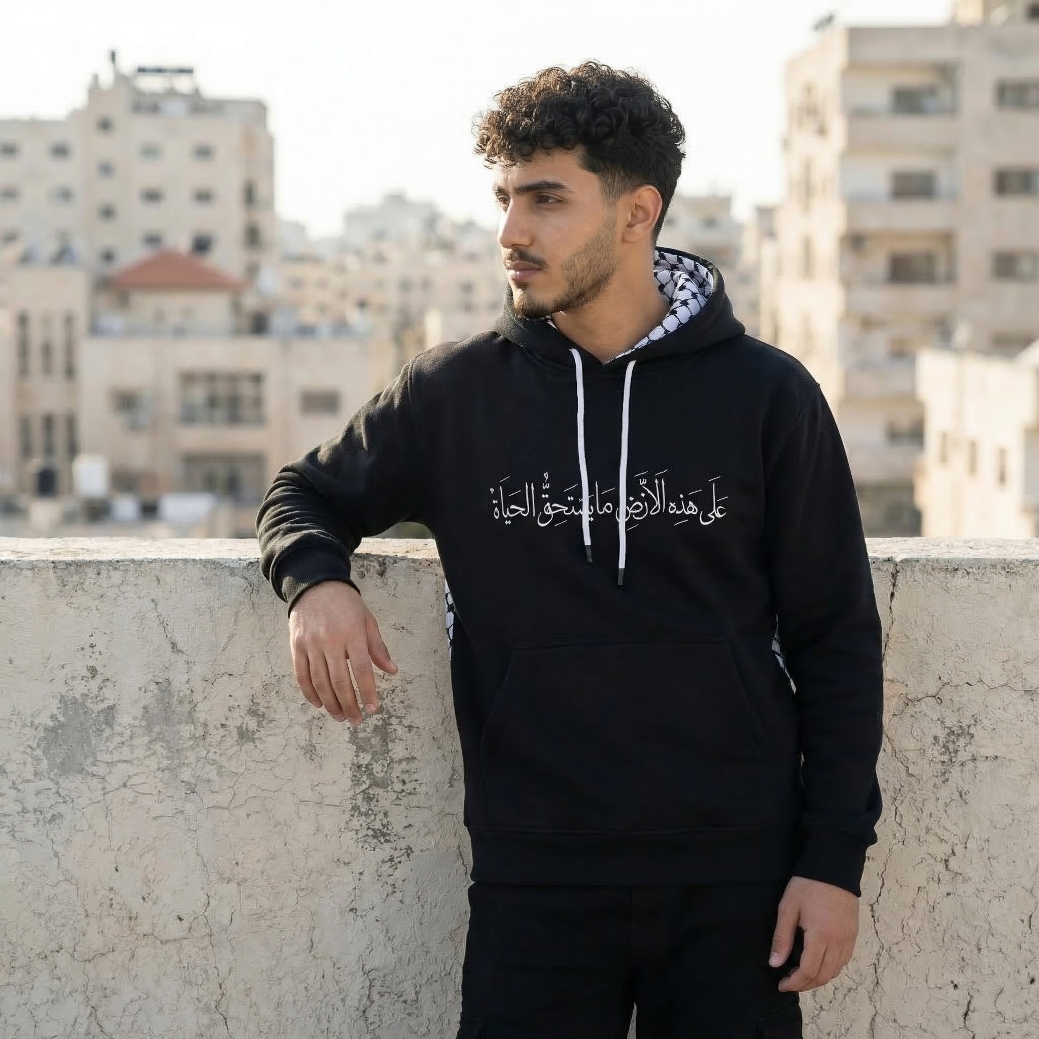 Black Sumud Keffiyeh Hoodie Oversized - View 1